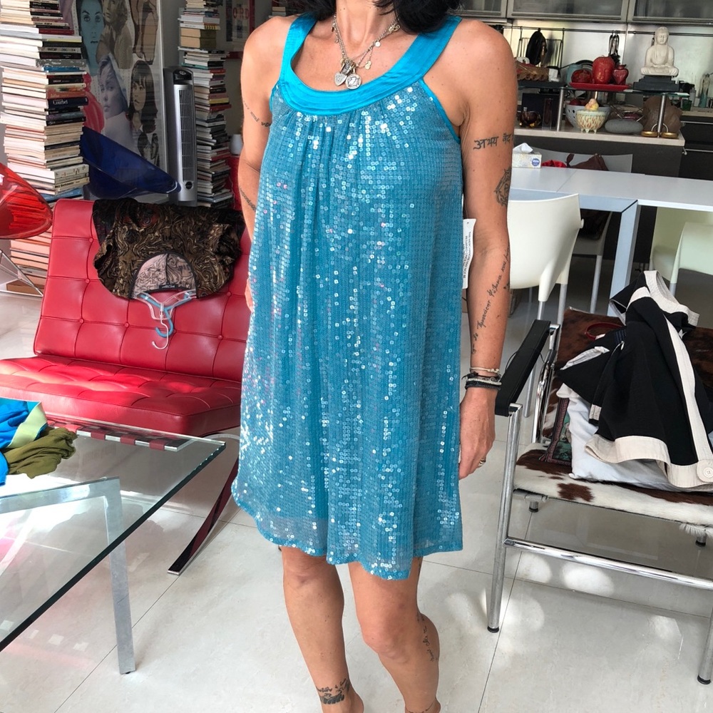 Betsey Johnson aqua sequin flapper dress 0 New wt